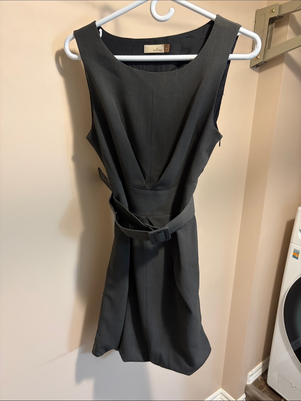 Wilfred dark Grey Sleeveless Midi Dress with Self-Tie Belt